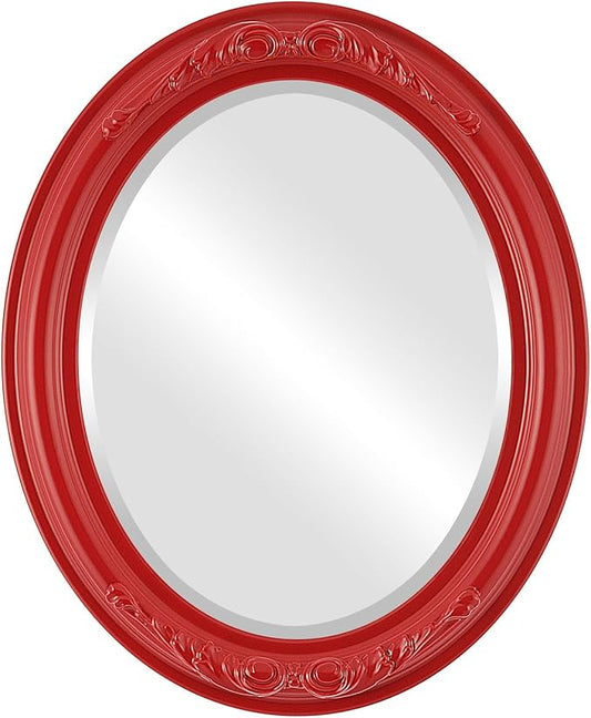 OVALCREST Oval Beveled Wall Mirror for Home Decor - Florence Style - Holiday Red - 40" x 28"