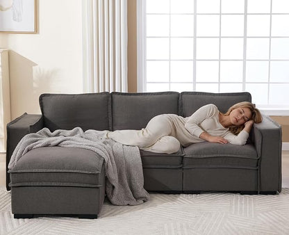 EALSON 67" Sectional Couch Modern Love Seat with Ottoman Modular Cloud Sofa with Deep Seat Comfy Linen Loveseat Sofa Convertible L Shaped Couches 2 Seater Couch for Living Room/Bedroom, Grey