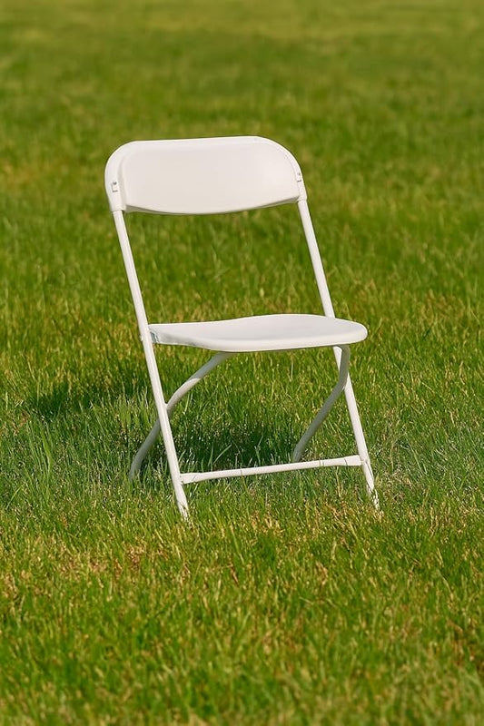 BTEXPERT® Set of 8, White Plastic Folding Chair Steel Frame Commercial High Capacity Event Chair Lightweight Set for Office Wedding Party Picnic Kitchen Dining Church School