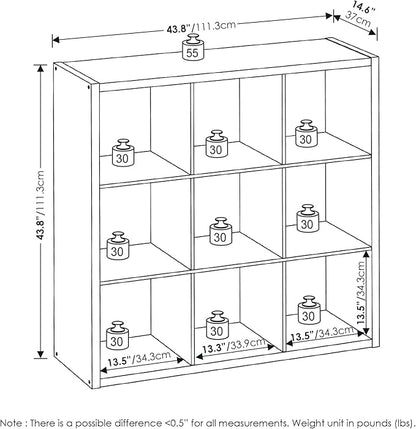 Furinno Cubicle Book Shelf, 9-Cube Thick Frame Bookshelf, Reversible Bookcase with Open Back, 14.6 x 43.8 x 43.8, for Living Room, Bedroom, Home Office, Amber Pine
