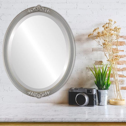OVALCREST Oval Beveled Wall Mirror for Home Decor - Athena Style - Silver Shade - 21" x 17" Outside Dimensions