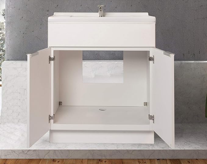 36 White Veneer Bathroom Vanity Flat Door Style RTA Cabinet Base - NITURRA Moderno Series 36 W x 21 D x 34.5 H