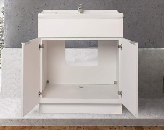 36 White Veneer Bathroom Vanity Flat Door Style RTA Cabinet Base - NITURRA Moderno Series 36 W x 21 D x 34.5 H