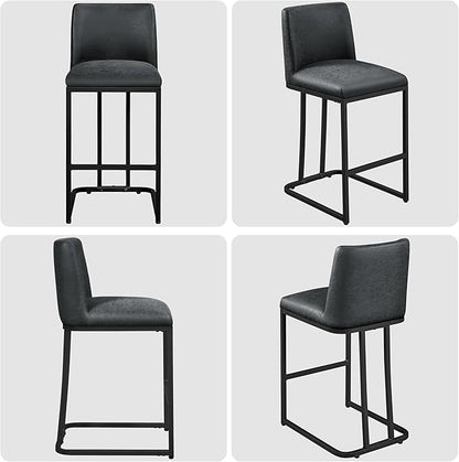 Yaheetech Bar Stools Set of 4, Counter Height Kitchen Stools 24'' Modern Leather Upholstered Bar Chairs with Back and Metal Legs for Kitchen Counter, Dark Gray