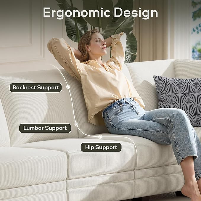 Wanderwell Oversized Modular Sectional Sofa, 6-Seater U Shaped Couches with Movable Ottoman,Corduroy Sectional Couch with Wide and Deep Seats Suitable for Living Room,Bedroom,Apartment (Cream, L-6)