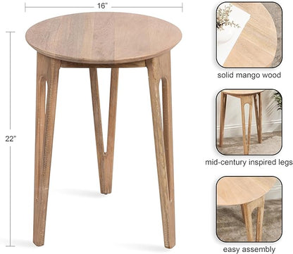 Kate and Laurel Kershaw Modern Round Side Table, 16 x 16 x 22, Natural Wood, Transitional Circle Living Room End Table with Tapered Hairpin Legs for Use as Bedroom Nightstand Table