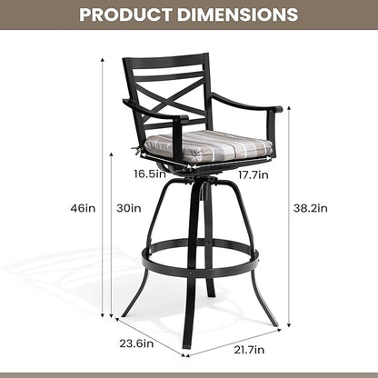 Pellebant 30" Sunbrella Outdoor Bar Stools Set of 8, Aluminum Swivel Patio Bar Height Bar Stools with Back & Footrest, for Deck Lawn Garden(Milano Char)