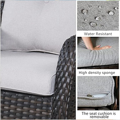 HUMMUH 6 Pieces Outdoor Patio Furniture Set Wicker Swivel Patio Chairs with Ottomans 2 Seater Outdoor Sectional Sofa/Patio Loveseat with Coffee Table
