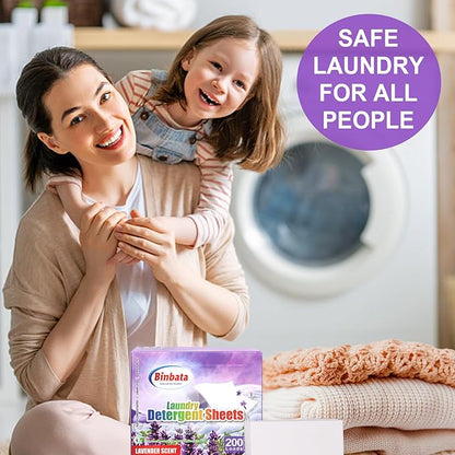 Laundry Detergent Sheets, 200 Loads Lavender Scent Hypoallergenic Eco-Friendly, Biodegradable Plastic Free Liquidless Laundry Sheets Suitable for Sensitive Skin
