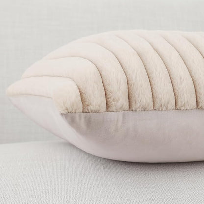 Pallene Faux Fur Plush Throw Pillow Covers 24x24 Set of 2, Luxury Soft Fluffy Striped Decorative Pillow Covers for Sofa, Couch, Living Room, Apricot