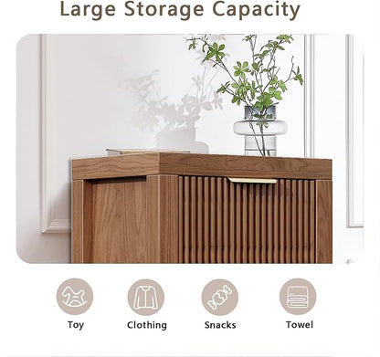 Modern 8-Drawer Solid Wood Dresser with Fluted Front & Gold Handles, Multifunctional Tall Storage Chest, for Hallway, Entryway, Walnut X2