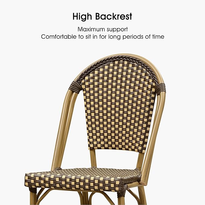 PURPLE LEAF French Bar Stool Set of 4 Bamboo Print Finish Patio Bar Stools with Back Rattan Chairs Wicker Bar Height Stool 30" with Footrest Kitchen Island Stools Outdoor Barstool Brown