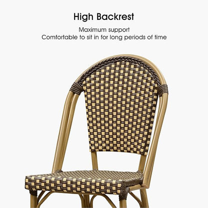 PURPLE LEAF French Bar Stool Set of 4 Bamboo Print Finish Patio Bar Stools with Back Rattan Chairs Wicker Bar Height Stool 30" with Footrest Kitchen Island Stools Outdoor Barstool Brown