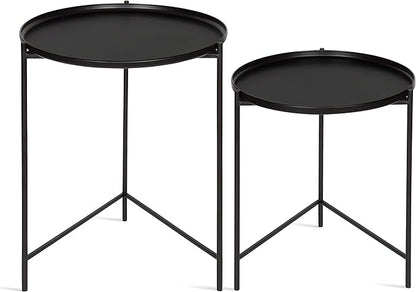 Kate and Laurel Ulani Set of 2 Nested Round Metal End Tables, Black
