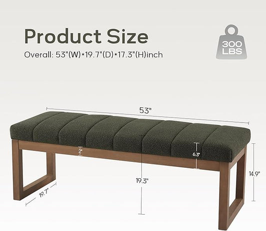 52.7" Bedroom Bench for End of Bed, Modern Upholstered Teddy Fabric Entryway Bench & Dining Bench, Footrest Stool Bench with Solid Wood Frame for Bedroom, Living Room (Green)