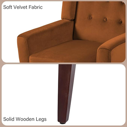 Accent Chair, Modern Velvet Arm Chair for Living Room, Bedroom, Comfy High-Resilient Sponge Reading Chair for Small Spaces-Velvet Orange, Set of 1