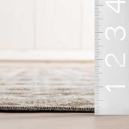 nuLOOM Carley Machine Washable Geometric Area Rug - 6 Round Machine Washable Area Rug Farmhouse Beige/Ivory Rugs for Living Room Bedroom Dining Room Kitchen