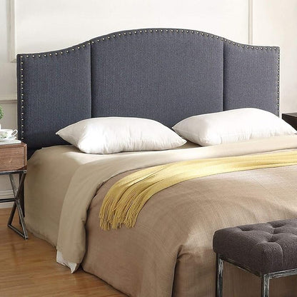 24KF Middle Century Linen Upholstered Tufted Queen Size Headboard with Antique Brass Nails Queen/Full headboard -Dark Gray