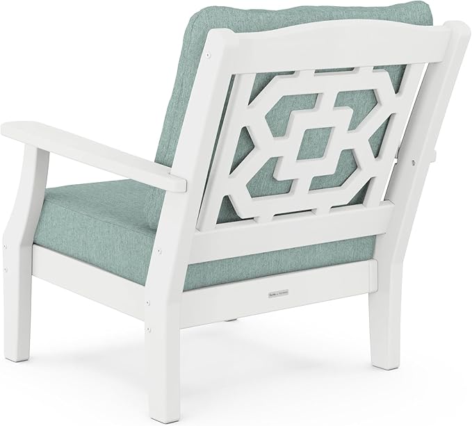 Martha Stewart by POLYWOOD® Chinoiserie Deep Seating Chair in White/Glacier Spa