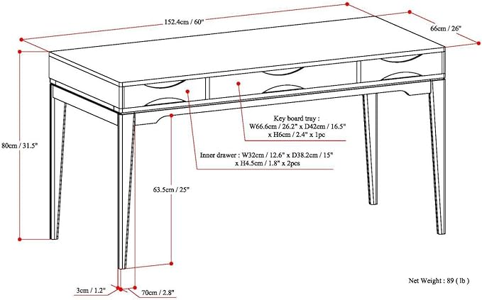 SIMPLIHOME Harper Desk - 60-Inch Wide Solid Hardwood Writing Desk in Black, Mid-Century Modern Home Office Computer Table for Workspace or Study with 2 Drawers and Flip-Down Keyboard Tray