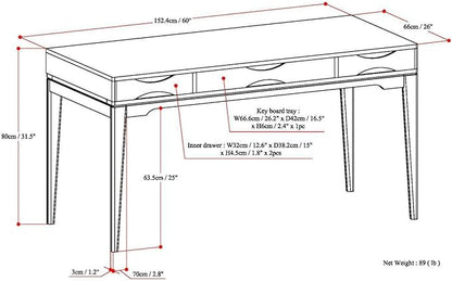 SIMPLIHOME Harper Desk - 60-Inch Wide Solid Hardwood Writing Desk in Light Golden Brown, Mid-Century Modern Home Office Computer Table for Study with 2 Drawers and Flip-Down Keyboard Tray