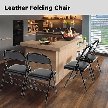 100 Pack Folding Chairs with Padded Seats, Padded Folding Chair with Steel Frame for Events Home Office, Pu Leather Folding Chair Black