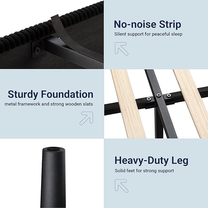 Allewie King Size Upholstered Bed Frame with Vertical Channel Tufted Headboard, Soft Corduroy Fabric Platform Bed, Strong Wooden Slats Support, Easy Assembly, No Box Spring Needed, Black