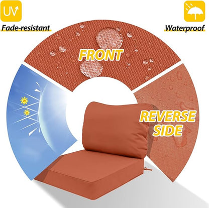 AAAAAcessories Outdoor Deep Seat Cushions, Waterproof, Fade-Resistant Patio Furniture Replacement Cushions, 23.5" x 25.5" x 5" + 23.5" x 19", Rust