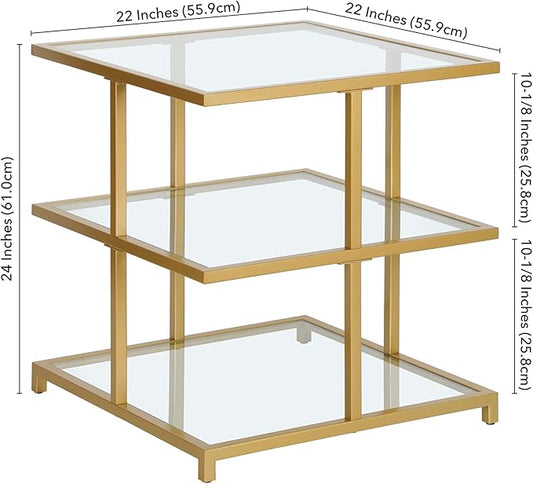 Henn&Hart 22" Wide Square Side Table in Brass, for Home, Living Room, Bedroom, Entertainment Room, Office