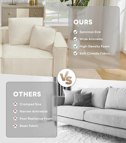 WILLOVE 109'' Modular Sectional Sofa, Chenille Cloud Couch with Wide Armrests & 5 Pillows, Deep Seat Couches for Living Room, Beige