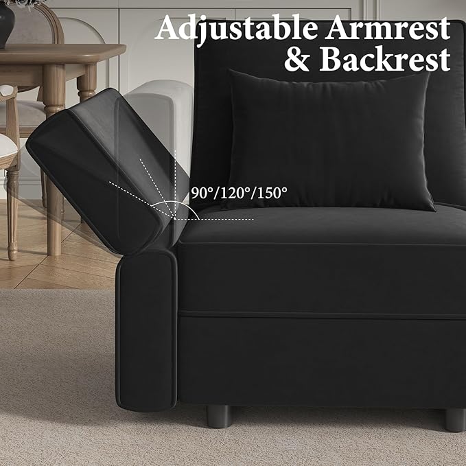 Vesgantti Sectional Couches with Storage Seats, 118" L Shaped Convertible Modular Sectional Sofa, 4 Seat & 1 Ottoman Velvet Storage Chaises Deep Seat Couch for Living Room, Bedroom, Apartment, Black