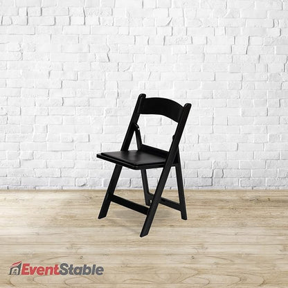 EventStable Titan PRO Resin Folding Chair - Black Indoor/Outdoor Lightweight Padded Chair for Weddings, Parties, Events - 50 Pack