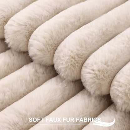 Pallene Faux Fur Plush Throw Pillow Covers 24x24 Set of 2, Luxury Soft Fluffy Striped Decorative Pillow Covers for Sofa, Couch, Living Room, Apricot