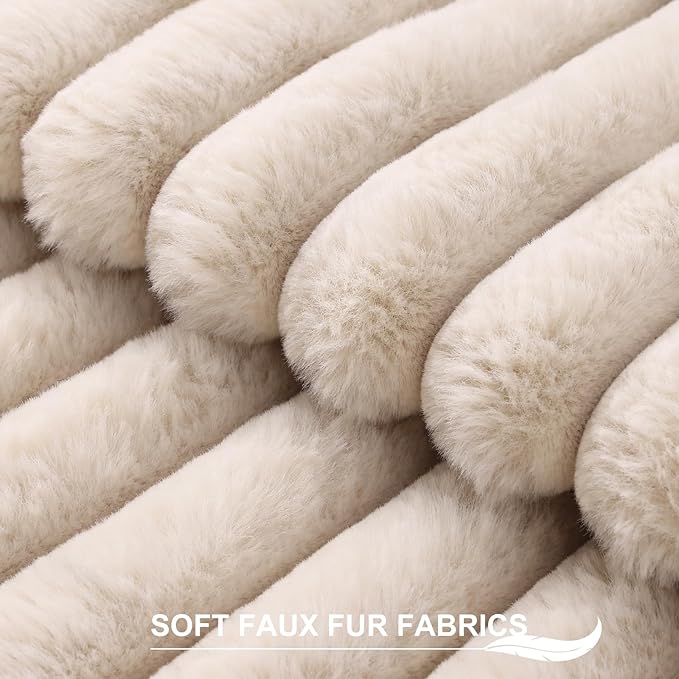 Pallene Faux Fur Plush Throw Pillow Covers 26x26 Set of 2, Luxury Soft Fluffy Striped Decorative Pillow Covers for Sofa, Couch, Living Room, Apricot