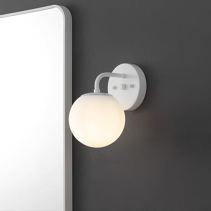 JONATHAN Y JYL3534D Louis Parisian Globe 5.75" 1-Light Metal/Frosted Glass Modern Contemporary LED Vanity Light Midcentury, Glam, Transitional, Bathroom, Powder Room, Dressing Room, Bedroom, White