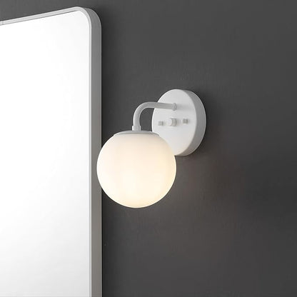 JONATHAN Y JYL3534D Louis Parisian Globe 5.75" 1-Light Metal/Frosted Glass Modern Contemporary LED Vanity Light Midcentury, Glam, Transitional, Bathroom, Powder Room, Dressing Room, Bedroom, White