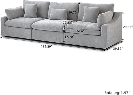 JACH U Shaped Sectional Couches, Cloud Sectional Couch with Deep Seat, 119" Down Filled Modular Sofa with Chaise, Covers Removeable & Washable, Sofas Furniture for Living Room, Light Grey