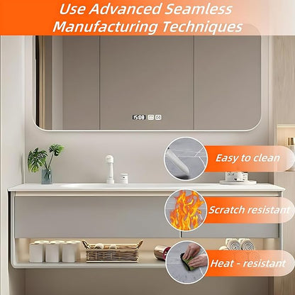 48IN Grey Bathroom Vanity Set - Floating Bathroom Vanity with Single Sink | Including LED Smart Defogging Mirror Cabinet & Time Display Function, Equipped with Motion Sensing Light Strip (Style B)