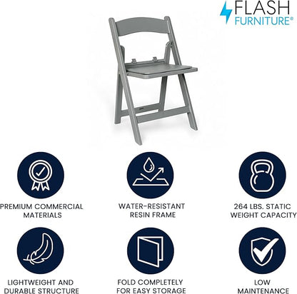 Flash Furniture Hercules Kids Gray Resin Folding Chair with Gray Vinyl Padded Seat