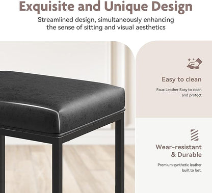 ALPHA HOME 24 Inch Counter Height Bar Stools Set of 4, Upholstered Bar Stools for Kitchen Island, Counter Stools with Faux Leather Cushion and Sturdy Metal Frame, Modern Barstools, Black