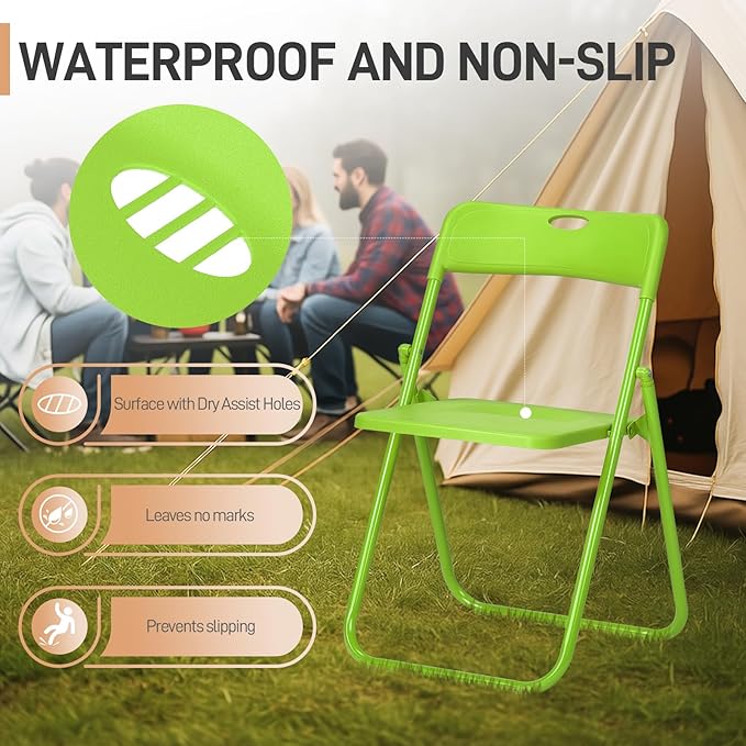 Karl home 10 Pcs Folding Chair, 300LBS Lightweight Foldable Plastic Chair, Reinforced Metal Frame Easy to Fold & Store for Indoor & Outdoor, Wedding, Party, Meeting Room, Patio and Garden, Green