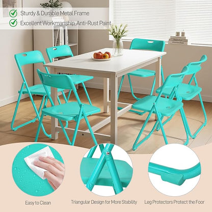 Karl home 10 Pcs Folding Chair, 300LBS Lightweight Foldable Plastic Chair, Reinforced Metal Frame Easy to Fold & Store for Indoor & Outdoor, Wedding, Party, Meeting Room, Patio and Garden, Mint Green