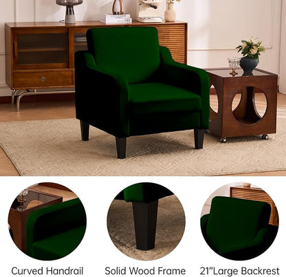 Accent Chair for Living Room, Modern Velvet Living Room Chairs with Wide Backrest, Upholstered Comfy Chair with Cushion, Oversized Sofa Chair with Wood Legs, Single Armchair, Green