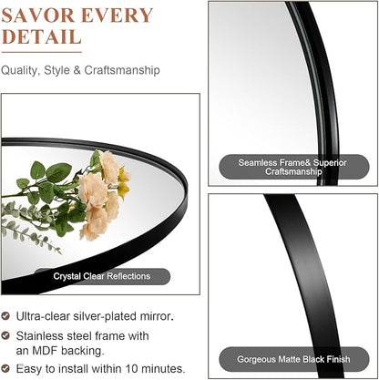 ANDY STAR Arched Mirror, 24 x 36 Inch Black Wall Mirror in Stainless Steel Metal Frame, Arch Top Rounded Corner 1 Inch Deep Set Design Wall Mount Hangs Vertical