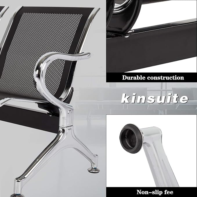 Kinsuite Reception Room Chair - 2pcs 2-Seat Guest Bench with Arms, Metal Waiting Room Chairs Reception Seat for Office Bank, Hospital, Airport, Black