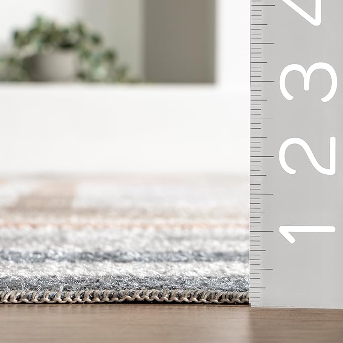 nuLOOM 2'8" x 8' Machine Washable Stain-Resistant Area Rug Low Profile for Living Room, Bedroom, and Dining Room, Alienor Multicolor