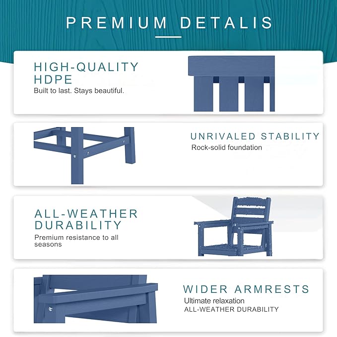 7 Piece Patio Dining Set with 11ft Patio Umbrella (Teal), 7 Navy Outdoor HDPE Dining Set with 6 Chairs + 1 Large Table, for Market, Pool, Garden, Backyard, Deck