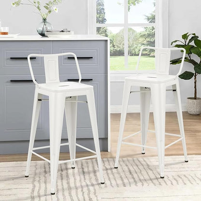 HAOBO Home Metal Bar Stools Set of 2 Low Back Counter Height Barstools 26" Industrial Barstool Patio Stool Metal Kitchen Stools Bar Chairs for Indoor Outdoor