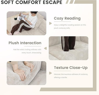 WJShome Cloud Couch Modular Sectional Sofa,181.1inch U Shape Couch,Oversized Corduroy Couches with Ottoman and 6 Pillows,Cushion Covers Removable& Washable,Beige