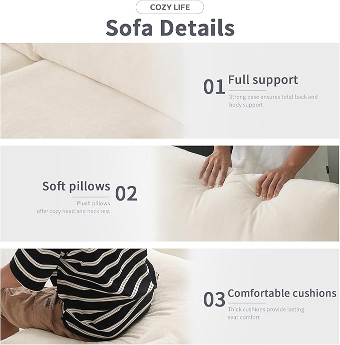 Cloud Sectional Couches for Living Room,134" Convertible L Shaped Couch with Ottoman, 6 Seater Modular Sectional Sofa,Deep Seater Furniture Sets